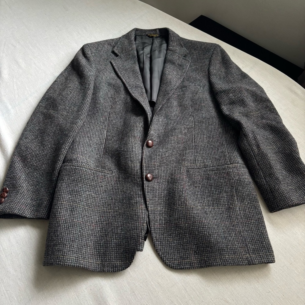 Palm Beach Men’s Wool Blazer Jacket Tailored in USA Gray Check M/L